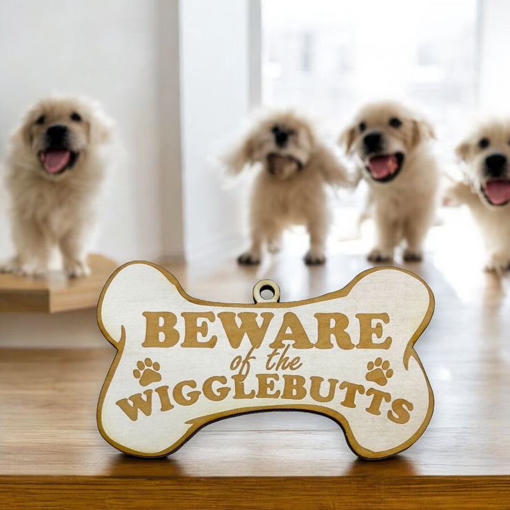 Ornament - White - Beware of the Wigglebutts - Dog Ornament