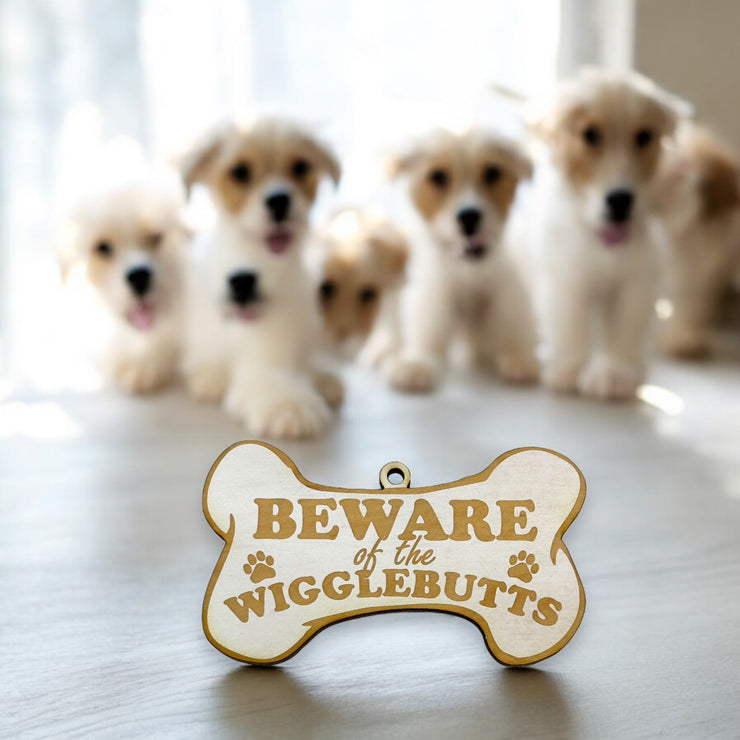 Ornament - White - Beware of the Wigglebutts - Dog Ornament