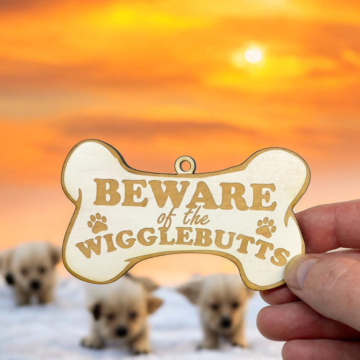 Ornament - White - Beware of the Wigglebutts - Dog Ornament