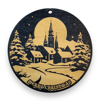 Ornament - Black - Merry Christmas Winter Scene