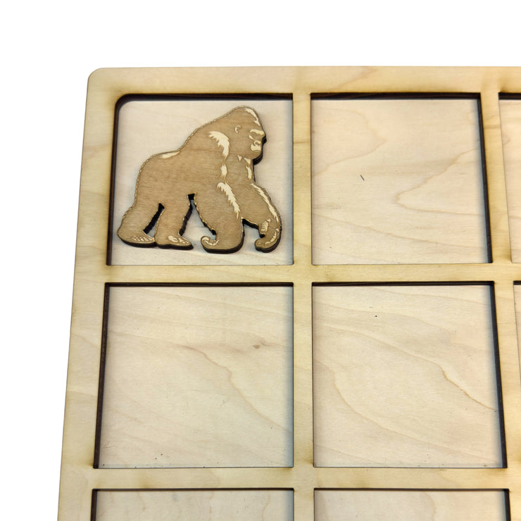 GAME - CUSTOM - Safari Tic Tac Toe - Raw Wood Board Game - Great for traveling