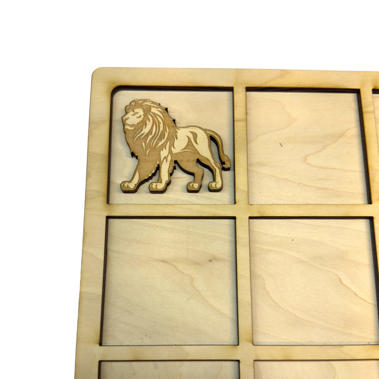 GAME - CUSTOM - Safari Tic Tac Toe - Raw Wood Board Game - Great for traveling