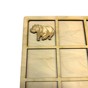 GAME - CUSTOM - Safari Tic Tac Toe - Raw Wood Board Game - Great for traveling