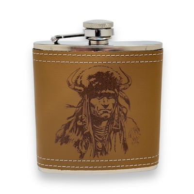 6oz Native Warrior Leather Flask