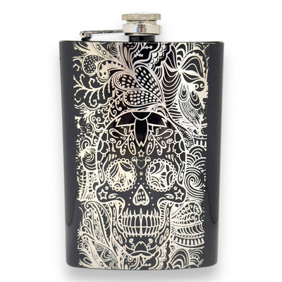 8oz BLACK Sugar Skull Pattern Flask