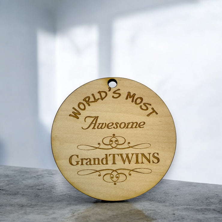 Ornament - World's most awesome GrandTwins - Raw Wood