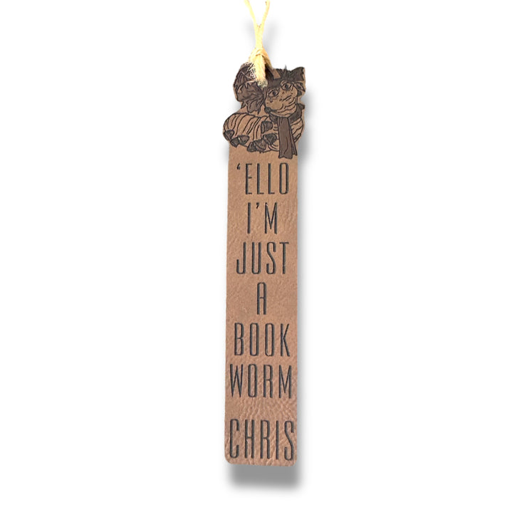 Bookmark - LEATHER - PERSONALIZED - Ello Im Just a Book Worm