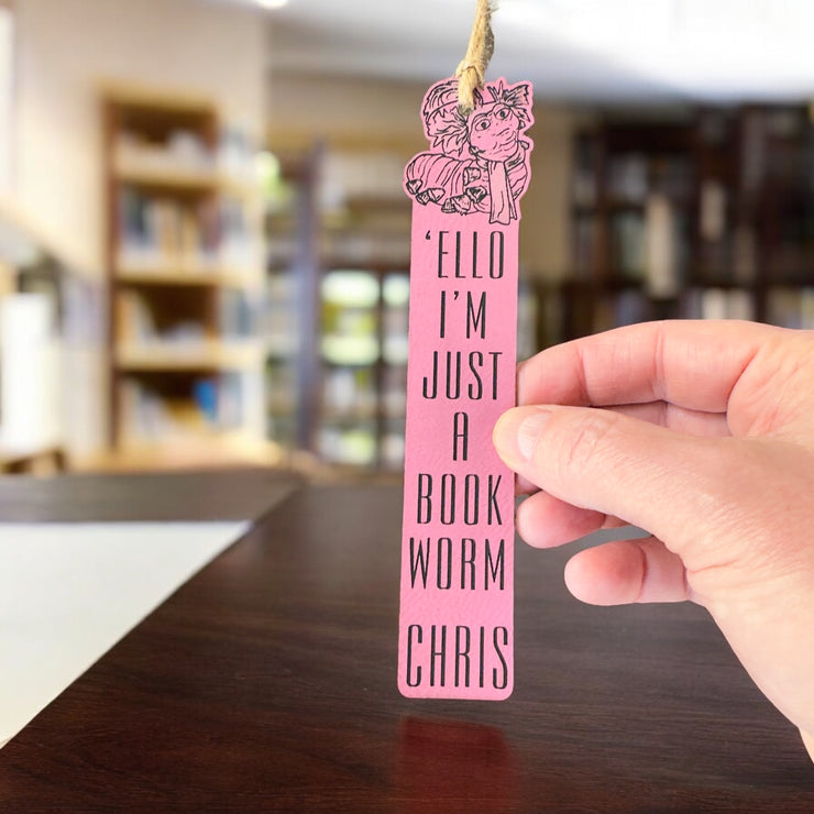 Bookmark - LEATHER - PERSONALIZED - Ello Im Just a Book Worm