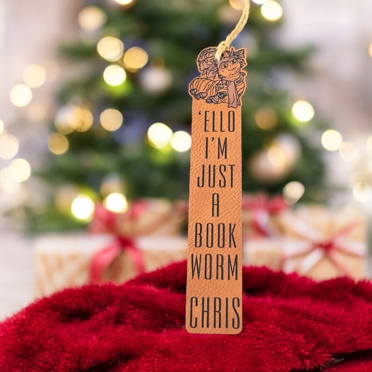 Bookmark - LEATHER - PERSONALIZED - Ello Im Just a Book Worm