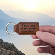 Keychain - Rectangle - I love you to the moon and back - Leather