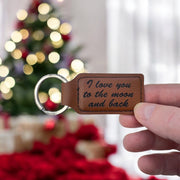 Keychain - Rectangle - I love you to the moon and back - Leather