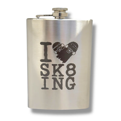 8oz I Love Skating Stainless Steel Flask