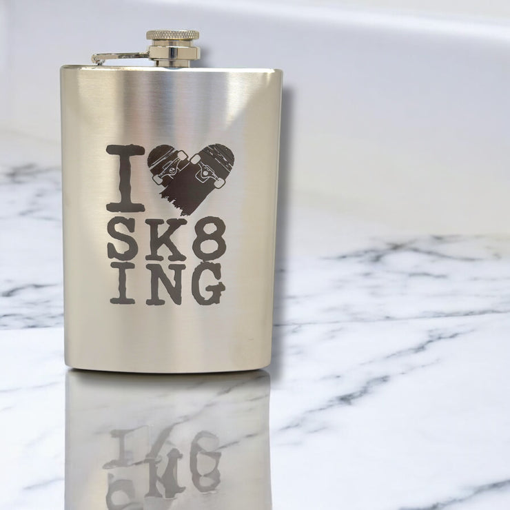 8oz I Love Skating Stainless Steel Flask