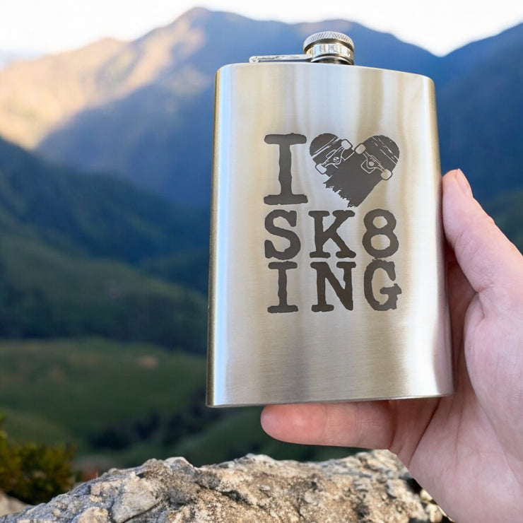 8oz I Love Skating Stainless Steel Flask