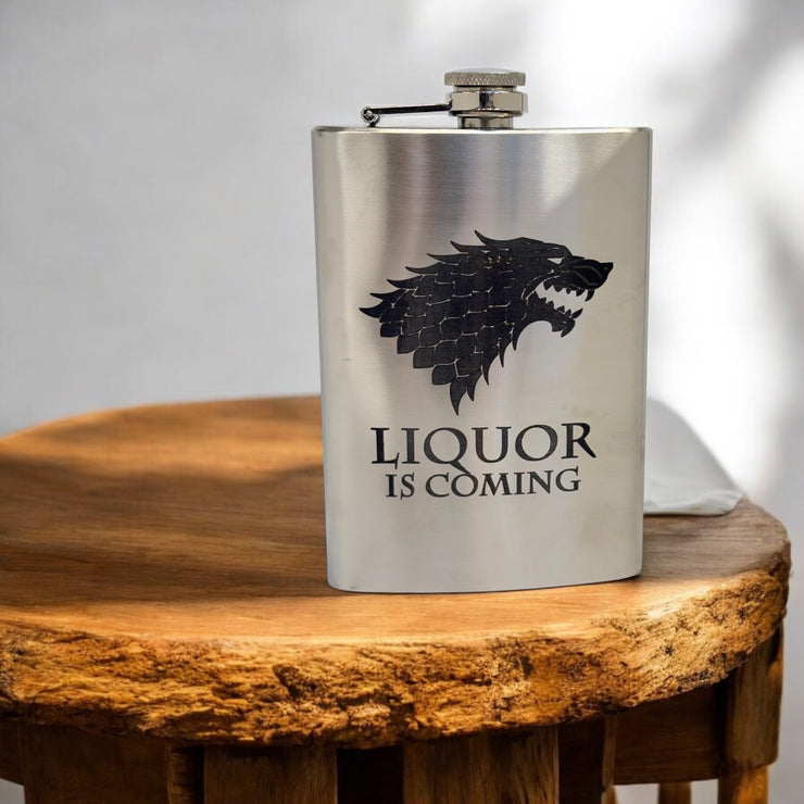 8oz Liquor Is Coming Stainless Steel Flask