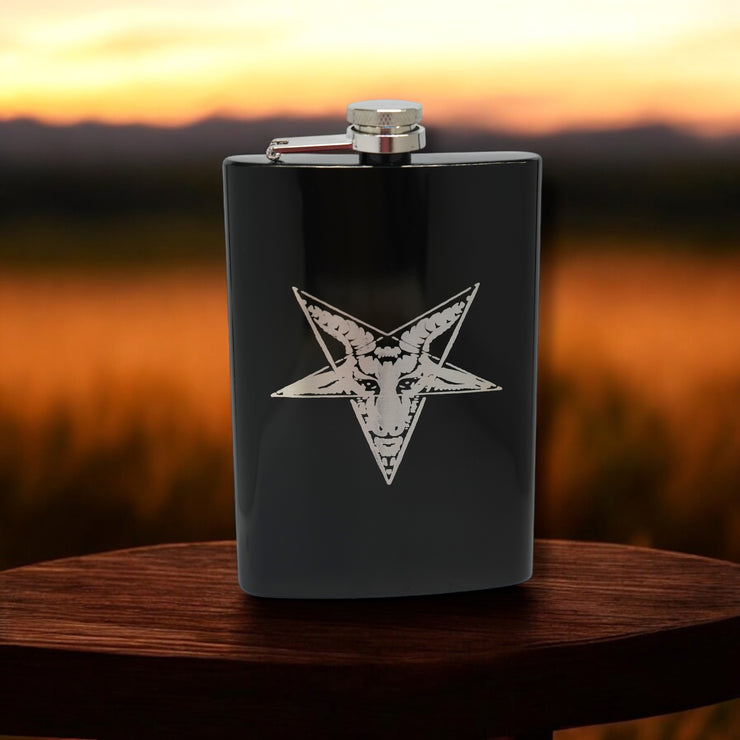 8oz BLACK Baphomet Star Flask