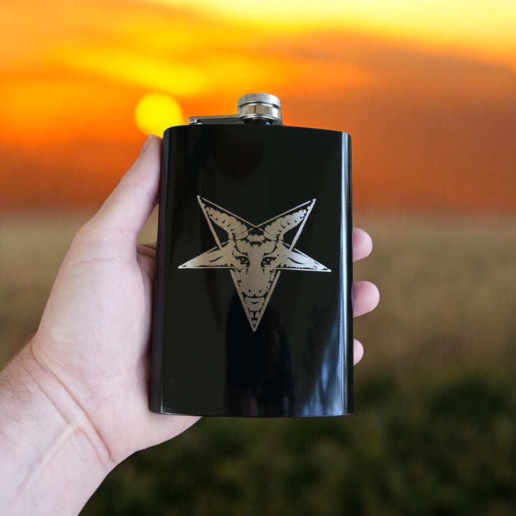 8oz BLACK Baphomet Star Flask