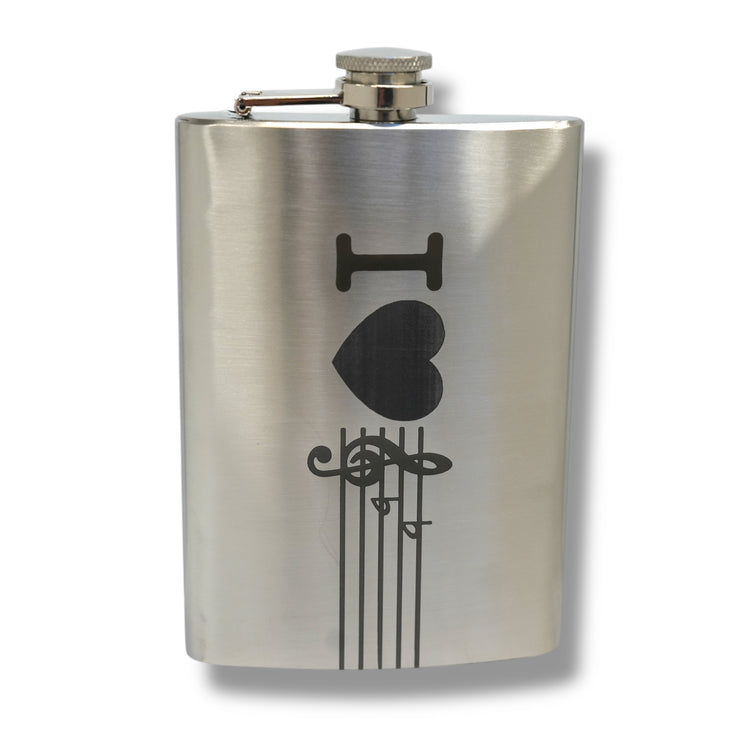 8oz I Love Music Stainless Steel Flask