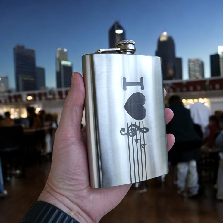 8oz I Love Music Stainless Steel Flask