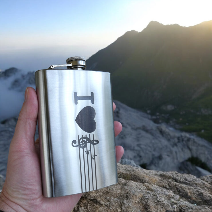 8oz I Love Music Stainless Steel Flask