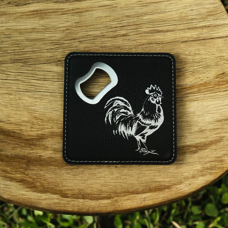 Coaster W/ BOTTLE OPENER - Chicken - SET OF 2