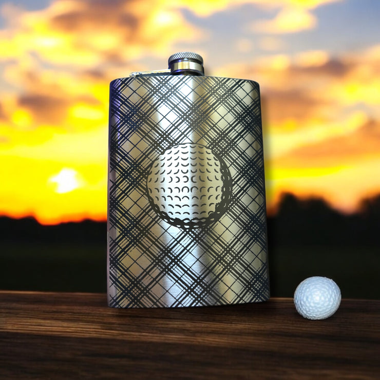 8oz Plaid Golf Stainless Steel Flask