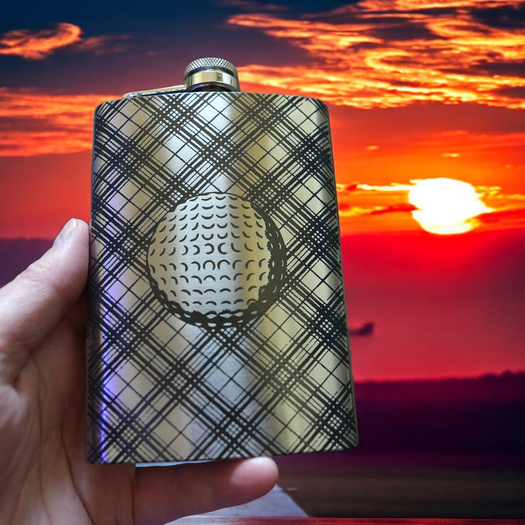 8oz Plaid Golf Stainless Steel Flask