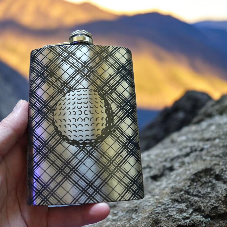 8oz Plaid Golf Stainless Steel Flask