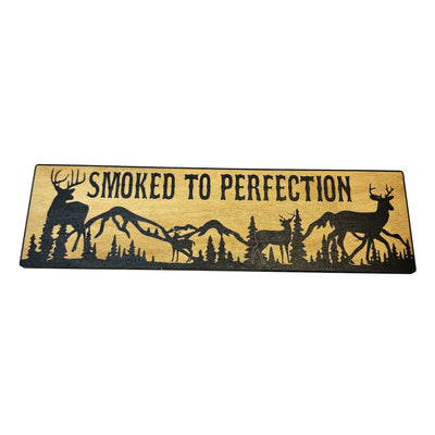 Smoked to Perfection Deer Scene - BLACK Sign 4x12