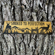 Smoked to Perfection Deer Scene - BLACK Sign 4x12