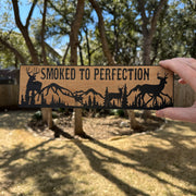 Smoked to Perfection Deer Scene - BLACK Sign 4x12