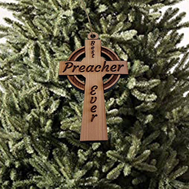 Best Preacher Ever Celtic Cross - Cedar Ornament