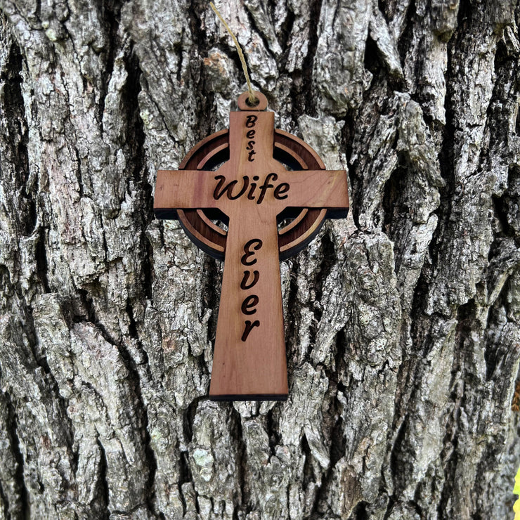 Best Wife Ever Celtic Cross - Cedar Ornament