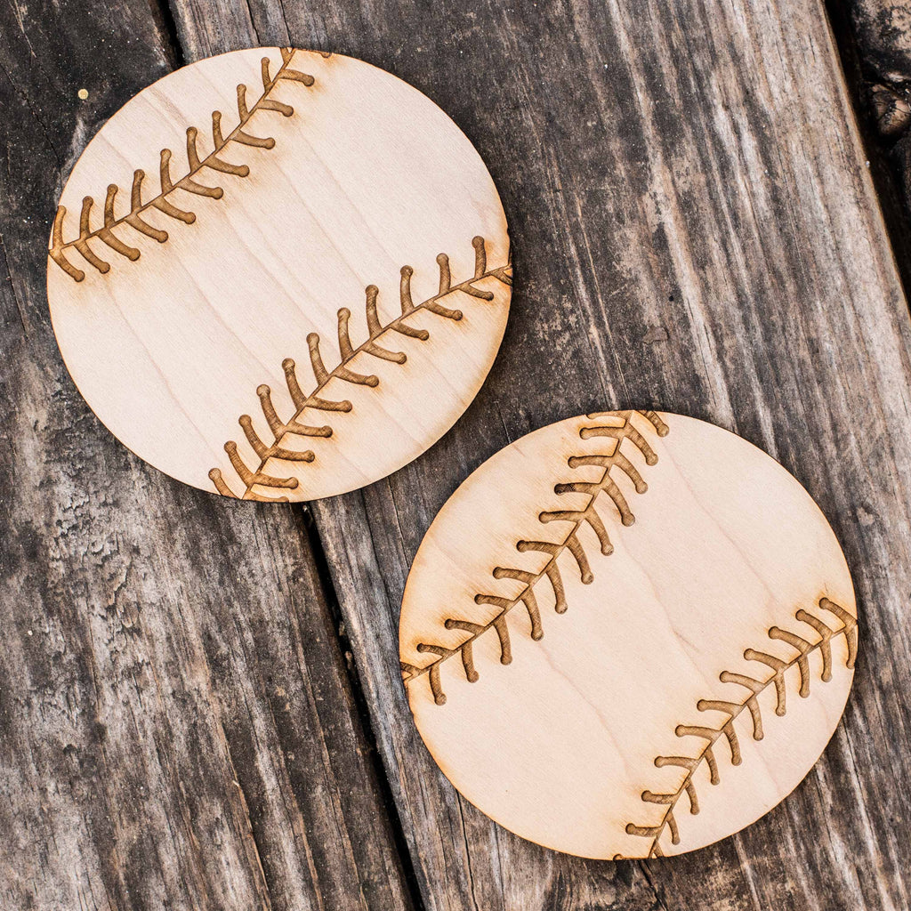 Baseball Coaster Set of two 4x4in Raw Wood HipFlaskPlus