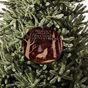 Custom PERSONALIZED Winter Wolf Worlds Most Awesome Your Text Here - Cedar Ornament