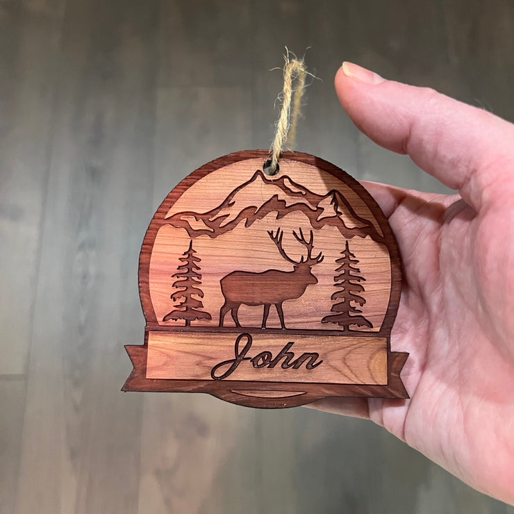 Customized PERSONALIZED Elk with your name - Cedar Ornament