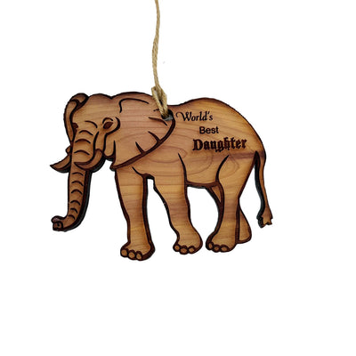 Elephant Worlds Best Daughter - Cedar Ornament