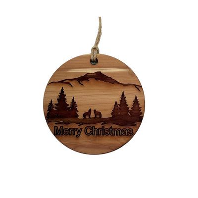 Merry Christmas Howling Wolves - Raw Cedar Ornament 3x3in