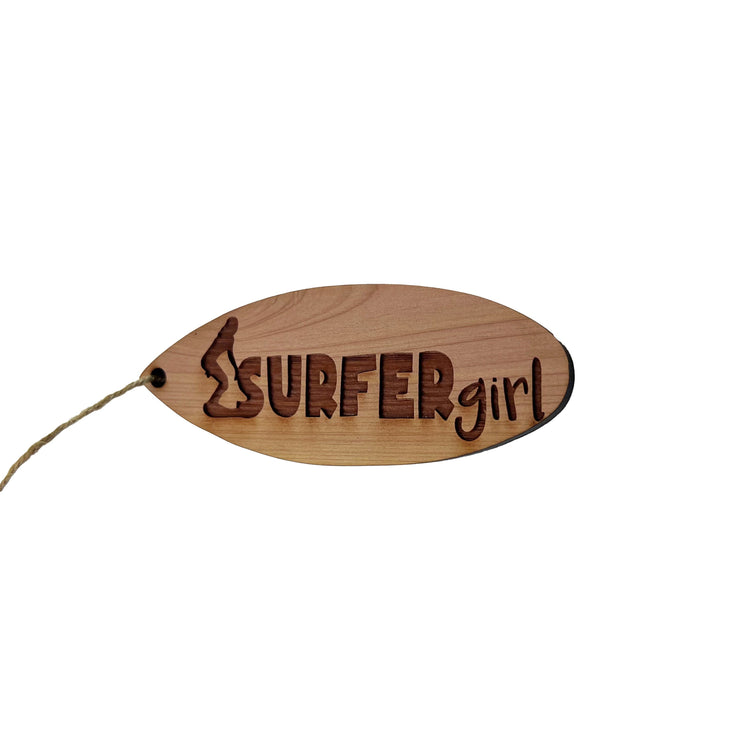 Surfer Girl Surfboard - Cedar Ornament