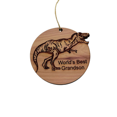 TRex Dinosaur Worlds Best Grandson - Cedar Ornament