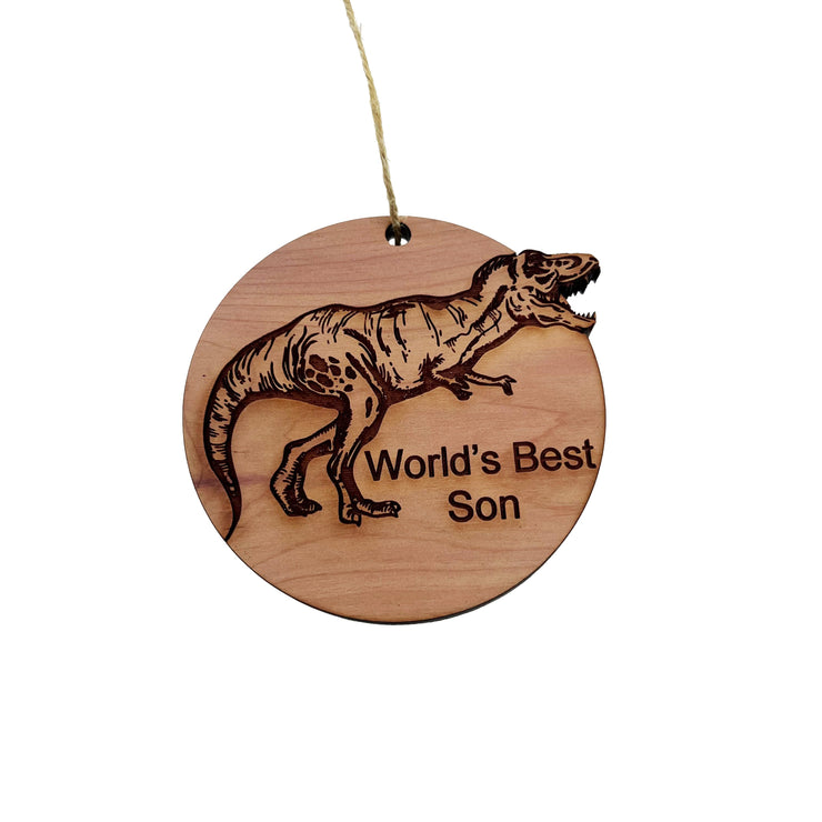 TRex Dinosaur Worlds Best Son - Cedar Ornament