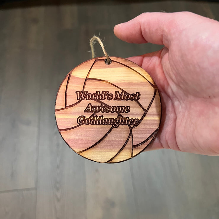 Volleyball Worlds most awesome Goddaughter - Cedar Ornament