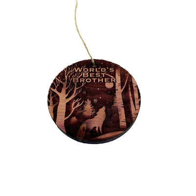 Winter Wolf Worlds Best Brother - cedar ornament