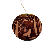 Winter Wolf Worlds Best Dad - cedar ornament