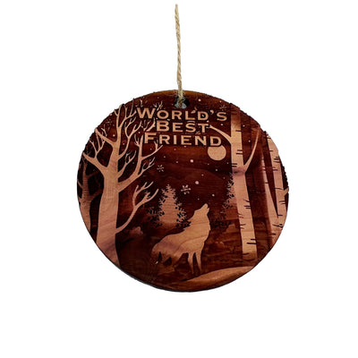 Winter Wolf Worlds Best Friend - cedar ornament