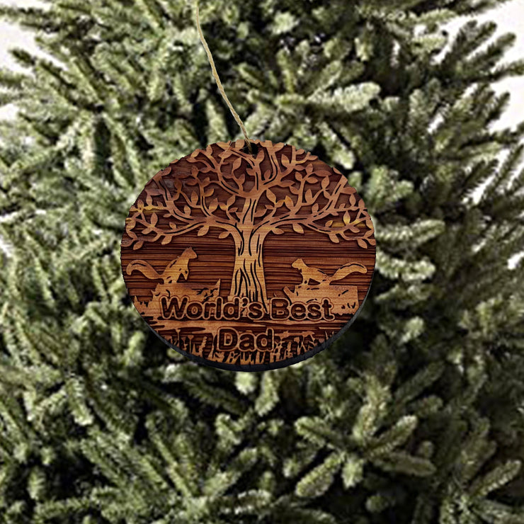 World's Best Dad Two Squirrels and Tree of Life - Cedar Ornament