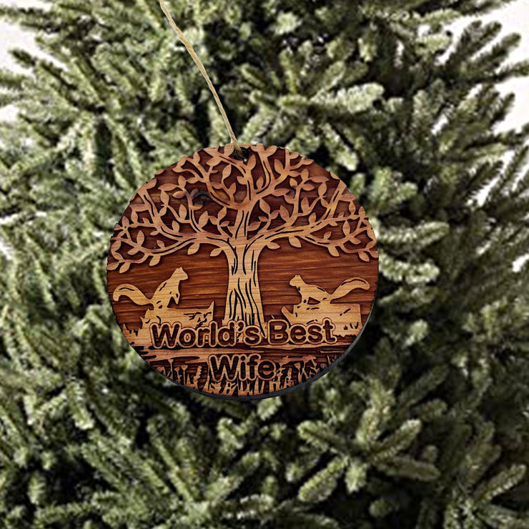 World's Best Wife Two Squirrels and Tree of Life - Cedar Ornament