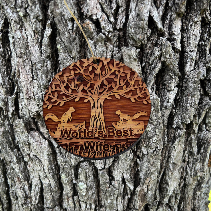 World's Best Wife Two Squirrels and Tree of Life - Cedar Ornament