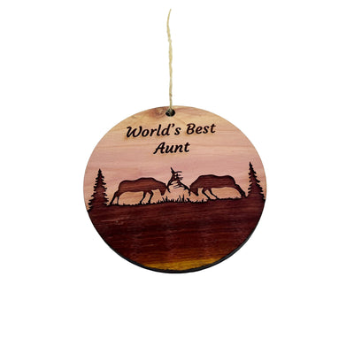 Worlds Best Aunt Elk Battle - Cedar Ornament