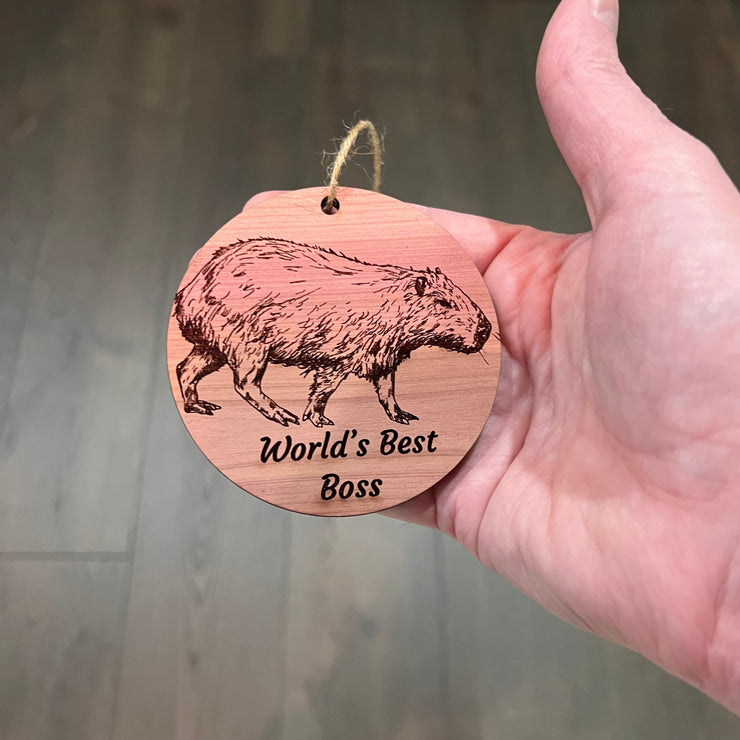 Worlds Best Boss Capybara - Cedar Ornament